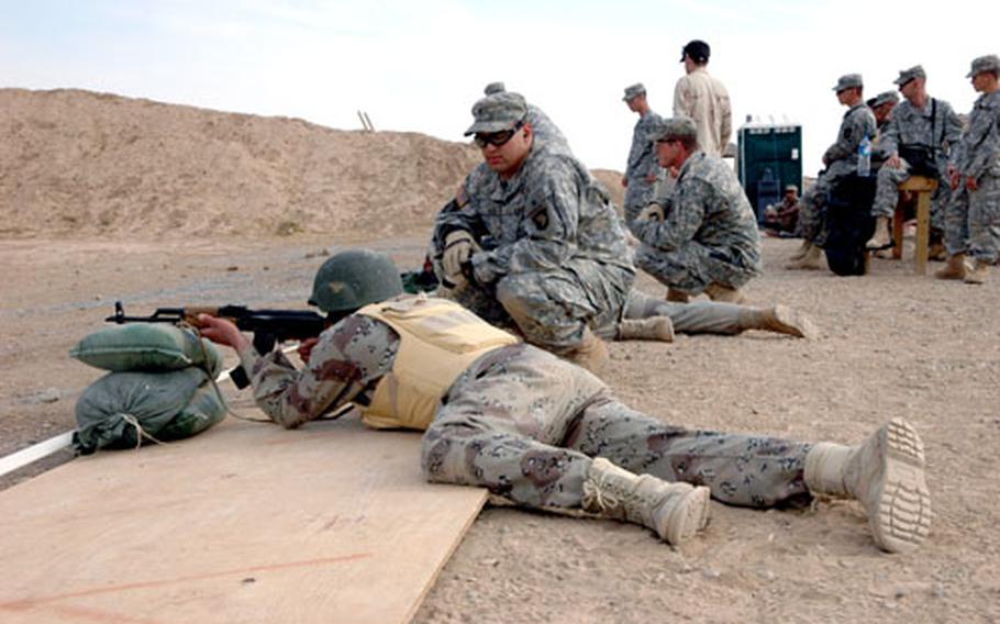 Iraqi soldiers attend a training session on basic rifle marksmanship at Forward Operating Base McHenry.