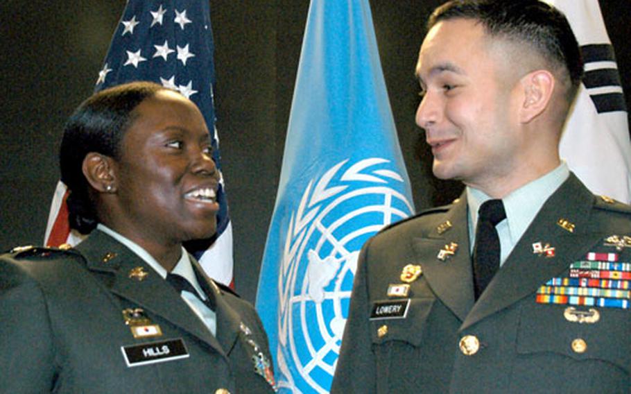 Capt. Crystal Hills, 28, of Charleston, S.C., and Warrant Officer 1 Jayson Lowery, 30, of Crestview, Fla., were selected Friday as the 8th U.S. Army’s representatives in the Gen. Douglas MacArthur Leadership Award.