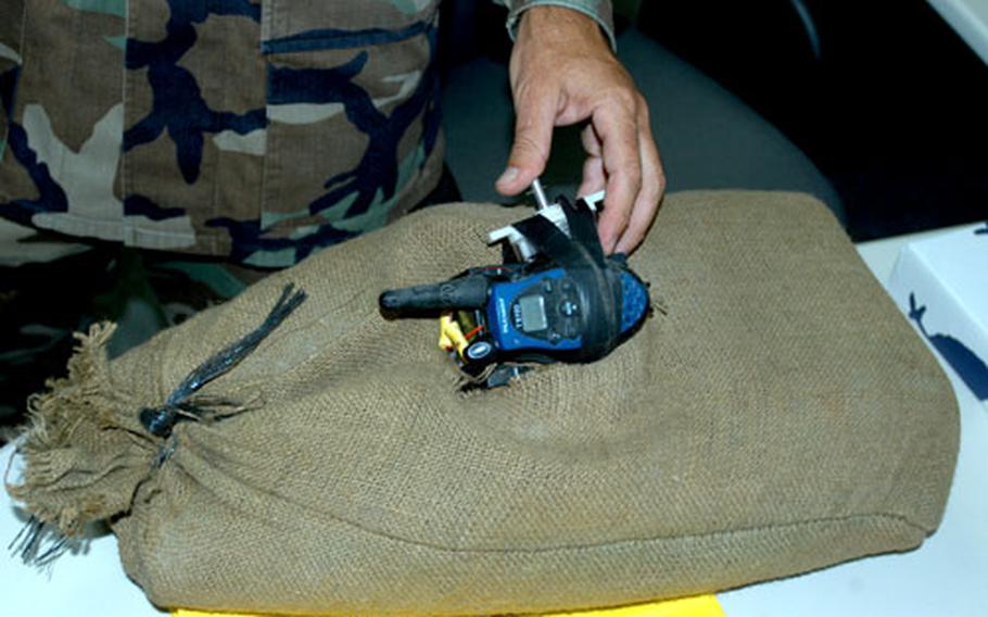 Explosive Ordnance Disposal technicians from Misawa Air Base, Japan, encountered homemade bombs like this during their December-June deployment to Iraq. Misawa’s EOD team recently was named best in the Air Force for 2005.
