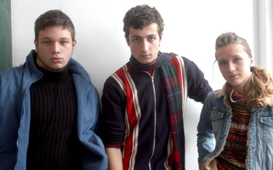 Semir Veskovic, Kemal Mehmedovic and Nardina Zubanovic, left to right, attend the High School of Applied Arts in Sarajevo, Bosnia and Herzegovina. "We don't think a lot about the war," Zubanovic said. "We're thinking of our future."