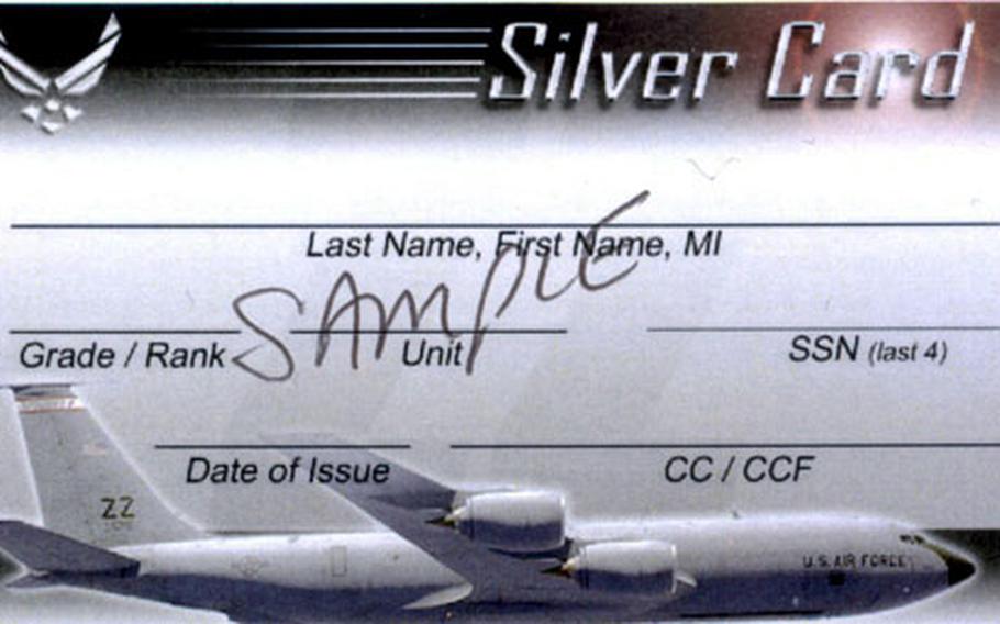 A silver card signed by an airman’s company commander entitles the airman to unrestricted activity as part of Kadena Air Base’s liberty card program, which began in July.
