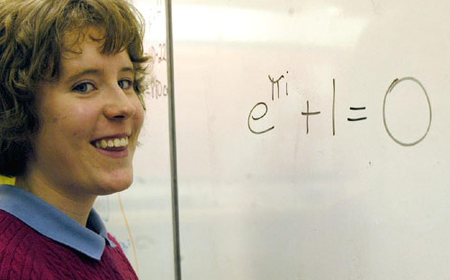Lakenheath High School senior Kallie Hedberg, 17, and her "favorite equation" the Euler equation, which combines the five constants into one simple mathematical statement. Whatever that means.