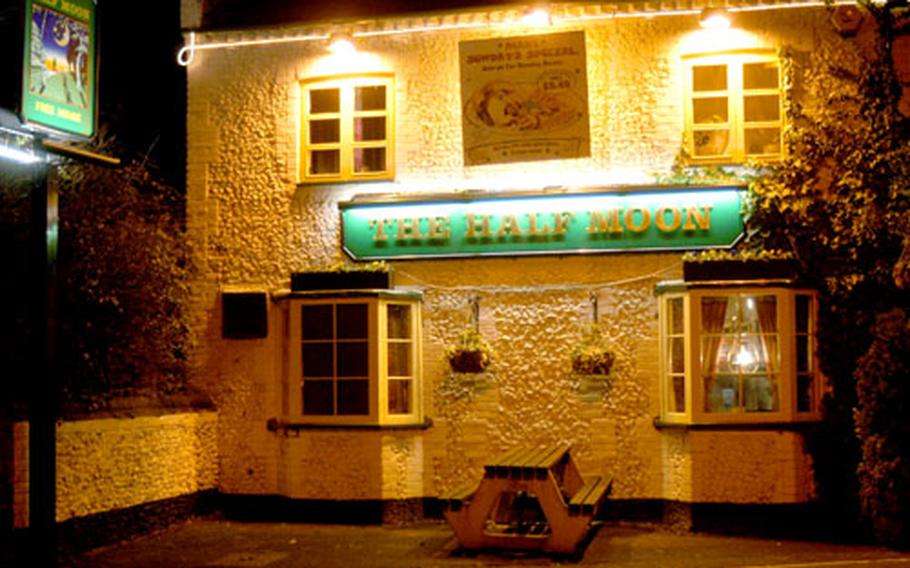 The front facade of The Half Moon in Mildenhall, a short distance from the nearby U.S. base. It serves standard fare from the The Hungry Horse chain — big, heavy meals at a palatable price.