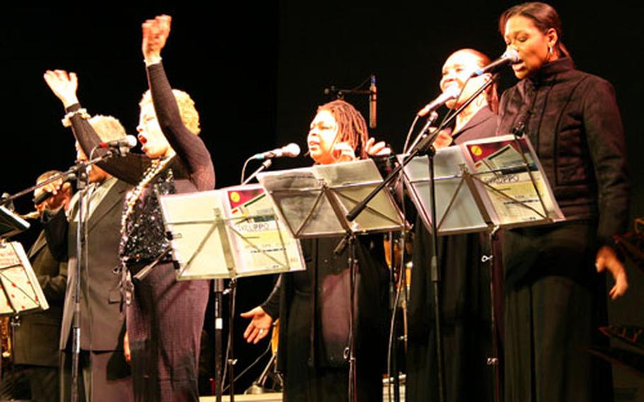 Members of ReelJazz rock the Teatro Orione in Rome on Monday night during a tribute to civil rights leader the Rev. Martin Luther King Jr. From left are members Harold Bradley, Beverly Lewis, Kay Foster Jackson, Crystal White and Mari Hubert.