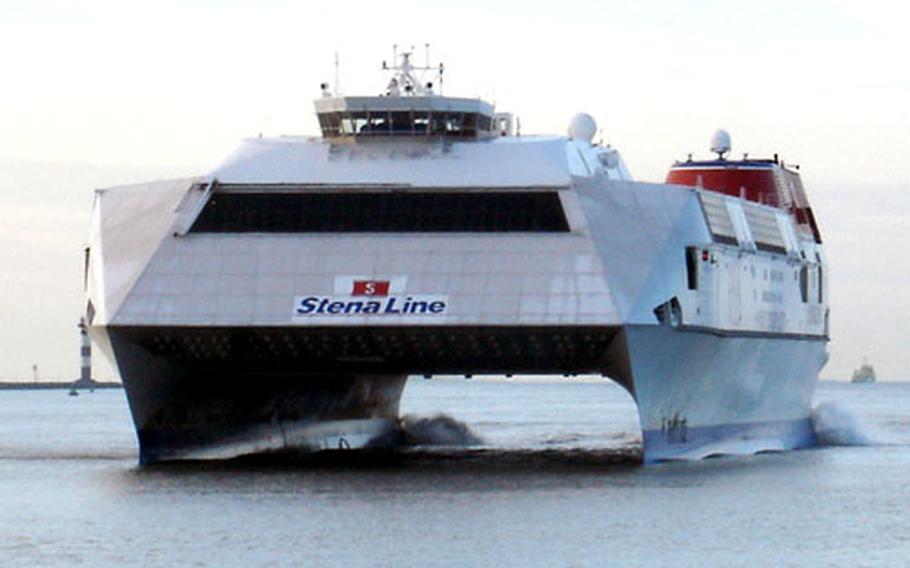 Docking in Harwich, the StenaLine Ferry carries passengers from England to Holland. Several bars and restaurants, two movie theaters, a children’s play area and a casino cover the ship’s main passenger floor. Its catamaran-style hull cuts drag and increases surface speed, allowing the ferry to clock roughly 50 mph on the open sea.