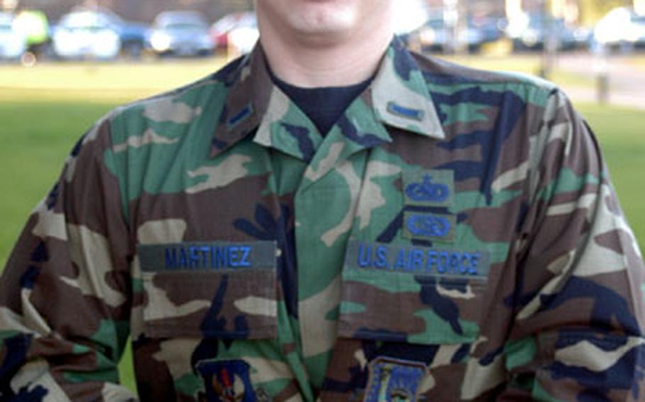 First Lt. Oscar Martinez, of the 48th Maintenance Group, shows off his smaller size after losing 36 pounds. He’s no Richard Simmons, but Martinez does offer this advice for losing weight: Be persistent.
