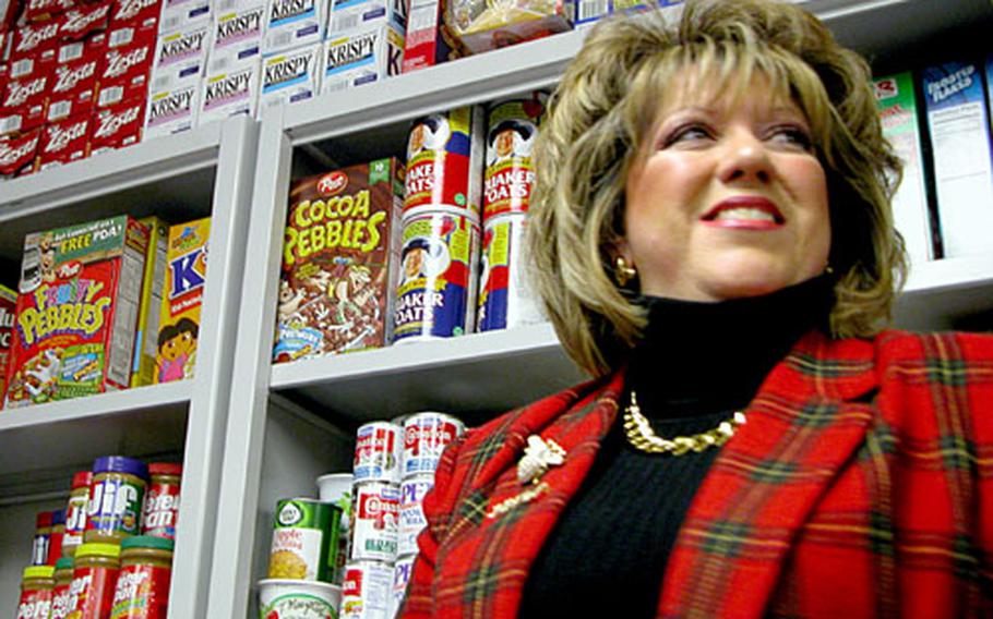 Barb Yates, wife of 31st Fighter Wing Commander Brig. Gen. Robert Yates, started a Food Pantry program at Aviano Air Base to help servicemembers and their families who have been hit by unexpected bills or other financial obligations.