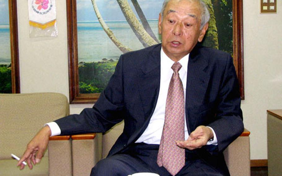 Hirokazu Nakaima, Naha Chamber of Commerce and Industry chairman, says closing U.S. bases on Okinawa south of Kadena Air Base will “hurt the local economy in the short-term but a large scale base closure will consequently bring much business opportunity.”