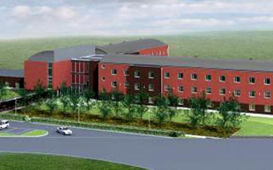 This artist’s rendering shows what the new $14 million, 96-room Army lodge will look like once it is complete at Chievres Air Base, Belgium. The new lodge, expected to open this summer, is one of many building projects taking place within the Benelux region.