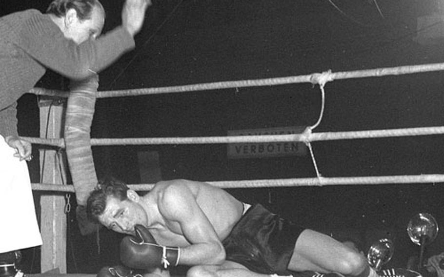Stretz struggles to get back on his feet after a knockdown.