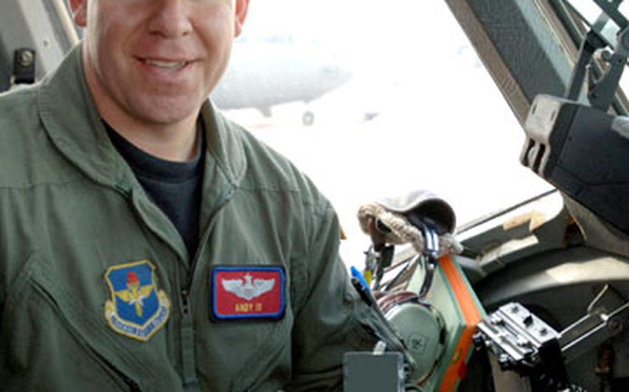Capt. Andreas Ix received the 2005 Koren Kolligian Jr. trophy, given for “outstanding feats of airmanship,” for landing his C-17 Globemaster after a red-tail hawk smacked into the plane’s nose cone and broke it off.