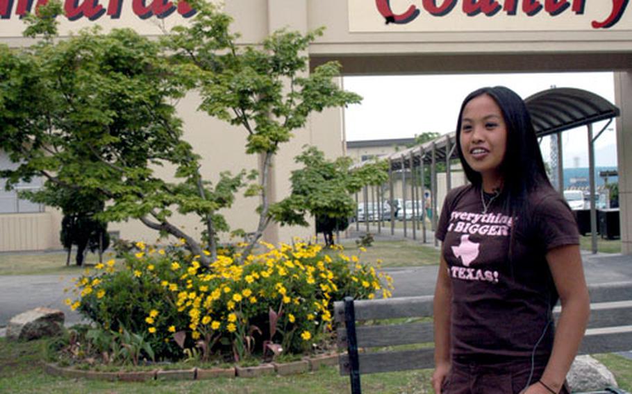 Eleventh-grader Rei Enriquez, a member of the school’s Kinetic Inspiration Club, helped coordinate the new student courtyard and pavilion that was unveiled Monday at M.C. Perry High School at Marine Corps Air Station Iwakuni.