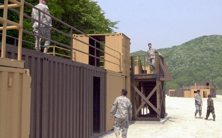 Soldiers explore a new urban training center at Camp Hovey, South Korea, in this undated file photo.