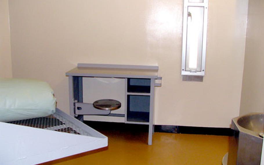 The interior of a cell at the Camp Hansen brig leaves little room to roam.