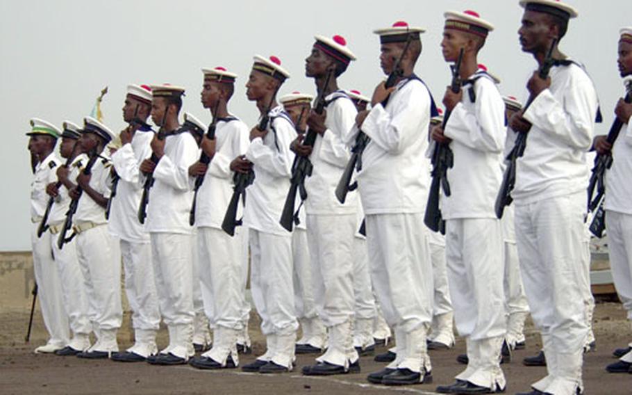 Members of the Djiboutian navy stand at attention.