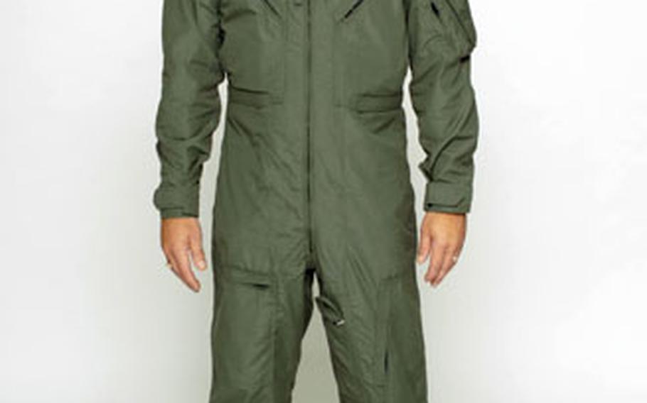 Lt. Col. Thomas Jacobson, 53rd Test Management Group commander, wear-tests a flight suit designed to resist fading and pilling.