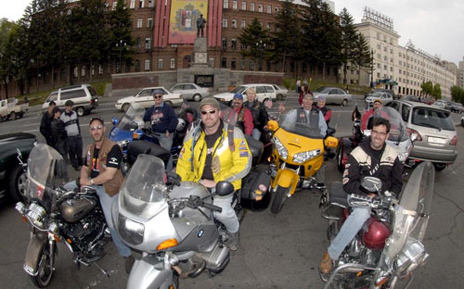 U.S. Forces Korea civilians stop at Lenin Square in Khabarovsk, Russia June 1, during their journey from Seoul from May 29 to June 4.