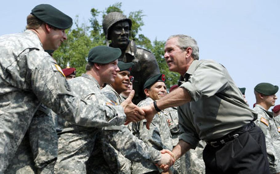 President Bush meets U.S. Airborne and Special Forces troops following his remarks at Fort Bragg.