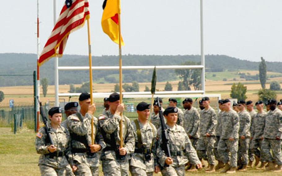 Members of 7th Battalion, 159th Aviation Regiment march in a pass and review during the unit’s inactivation ceremony Thursday at Illesheim, Germany.