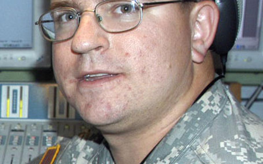 Staff Sgt. Justin Wilson of AFN-Heidelberg broadcasts a live radio show from Novo Selo Training Camp, Bulgaria.