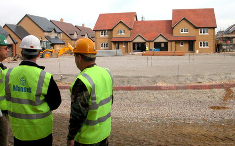 The Liberty Village housing development at RAF Lakenheath will feature a denser design than exisiting housing, but will allow for more parks, paths and playgrounds.The gray area at the center of these emerging homes will be a playground.