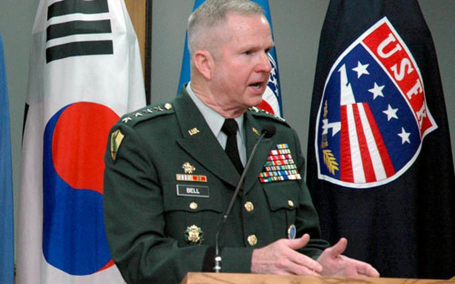 U.S. Forces Korea commander Gen. B.B. Bell, during a press conference on Monday on Yongsan Garrison, Seoul.