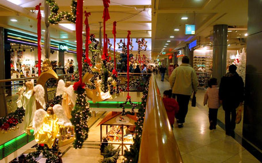 Shoppers will have a few more hours to find those perfect Christmas presents as places such as the Luisencenter in downtown Darmstadt. Under new German laws, shops are now allowed to stay open 24 hours a day, Monday through Saturday. Many stories, such as the Luisencenter's anchor store, the Karstadt, plan to stay open until 10 p.m.on Thursdays, which is three hours longer than normal.
