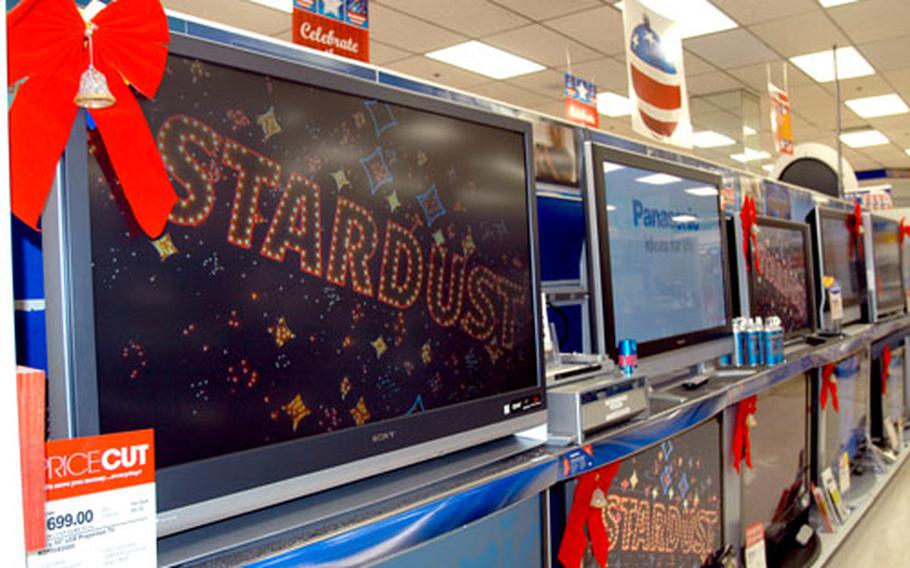 According to Pacific military exchange managers, large-screen TVs are popular with shoppers.