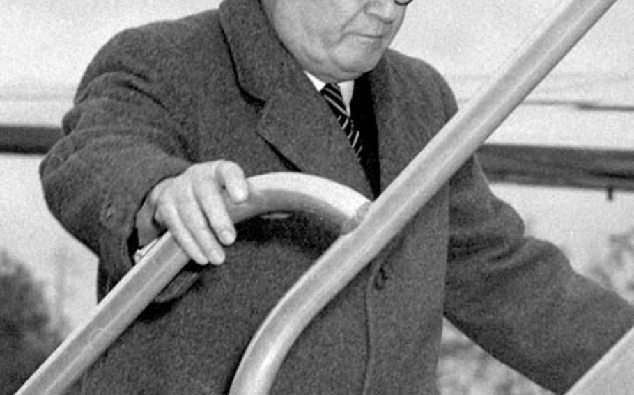 South African Prime Minister Daniel François Malan, at the Rhein-Main airport in April, 1949.