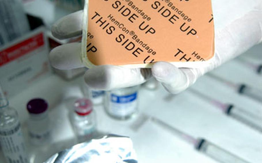 Hemcon bandages, which are used together with direct pressure or tourniquets to stop serious bleeding, are part of every soldier&#39;s combat medical kit.