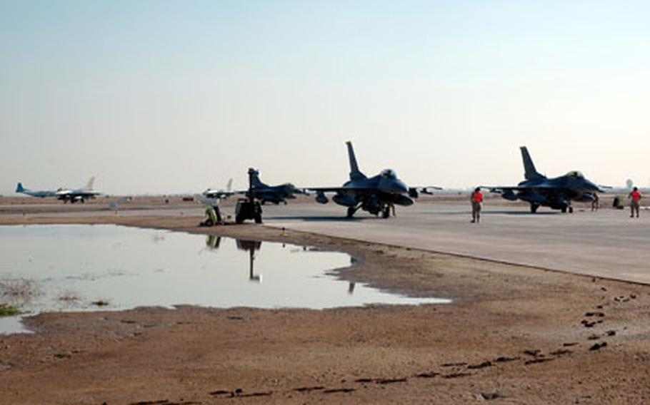 Since deploying to Balad Air Base, Iraq, Misawa’s airmen have dealt with mud and rain. The area’s fine soil turns into a thick, pasty mud when it rains, getting into almost everything.