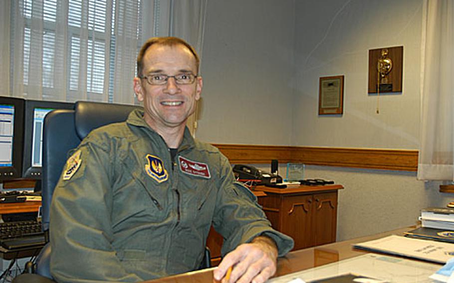 Col. Michael Stough, commander of the 100th Air Refueling Wing.