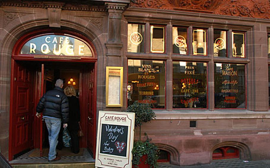 Two patrons enter Cafe Rouge in central Bury St. Edmunds.