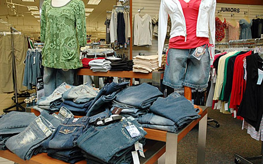 The juniors department at the Navy Exchange store on Sasebo Naval Base is set to expand. The store has eliminated its petite section; maternity and larger women's clothing were slated for elimination but have been brought back.