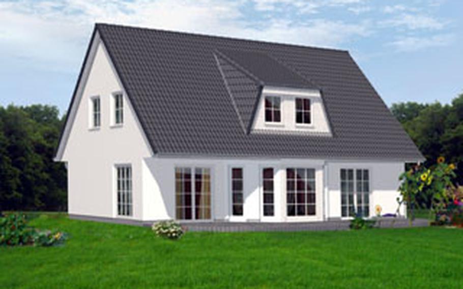 An artist's rendering of a four-bedroom house that Germany company VKB Vetter is offering to build for Americans on a rent-to-buy option near Grafenwöhr, Germany.