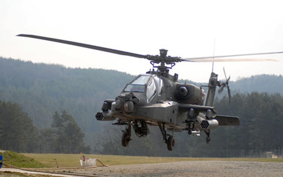 Task Force 3rd Battaliion, 158th Aviation Regiment, which includes Apache, Blackhawk and Chinook helicopters is training at Hohenfels this week in preparation for deployment to Iraq. More than 6,000 personnel — most headed for Iraq or Afghanistan — are participating in the largest-ever mission rehearsal exercise at the Joint Multinational Readiness Center.