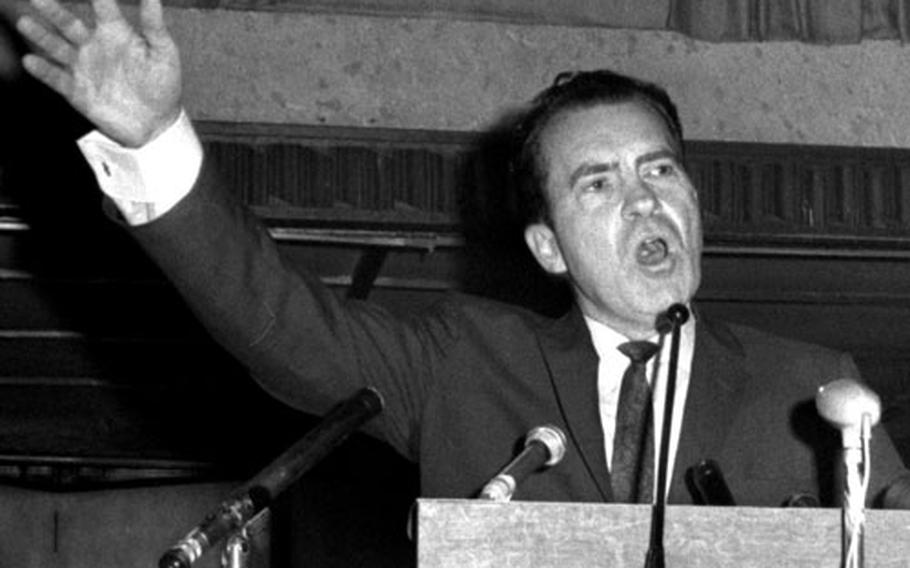 Former Vice President Richard M. Nixon speaks in Tokyo in April, 1964.