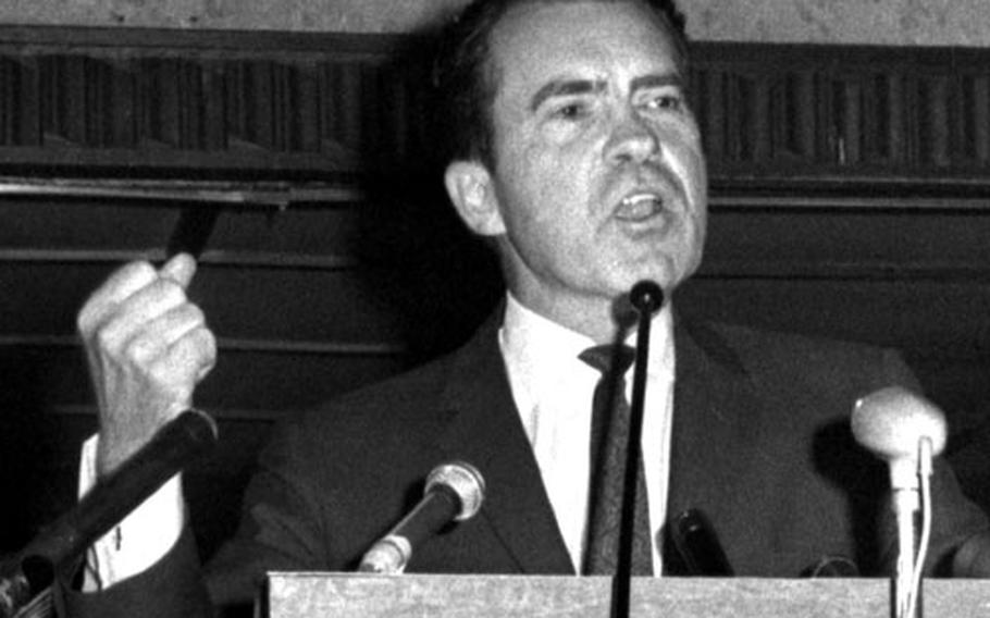 Former Vice President Richard M. Nixon speaks in Tokyo in April, 1964.