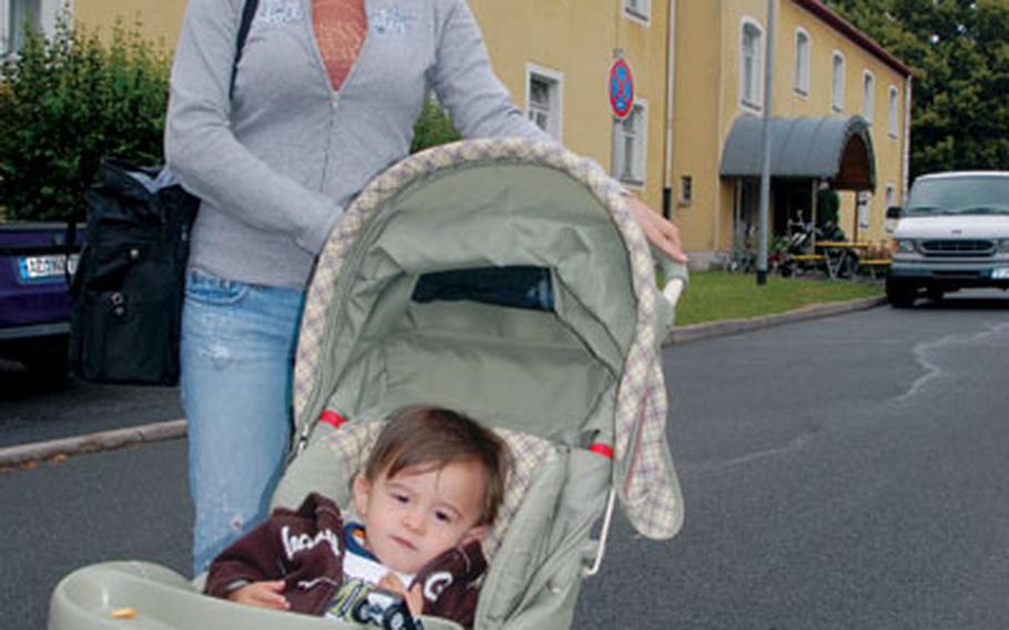 2nd Cavalry (Stryker) Regiment spouse Carol Moreno and her 15-month-old son, Matthew have lived at Vilseck’s on-post hotel, the Kristall Inn, since they arrived in Germany May 9. The family says officials told them a house will not be available until after Carol's husband, Sgt. Daniel Moreno, deploys to Iraq in August.