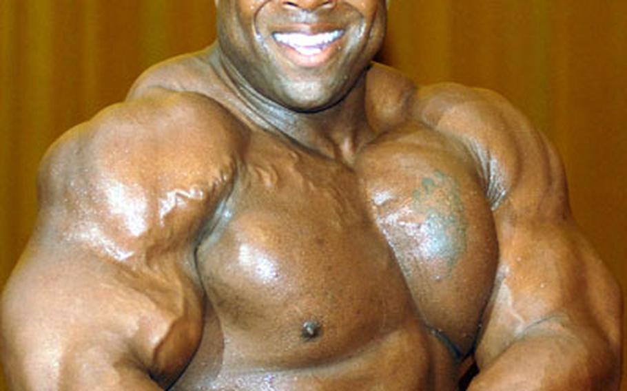 12th Far East Bodybuilding Competition guest poser Leo Ingram, 37, of Atlanta, a Navy chief petty officer assigned to Pearl Harbour Naval Station, Hawaii, the 2005 Armed Forces champion and 2006 North American champion.