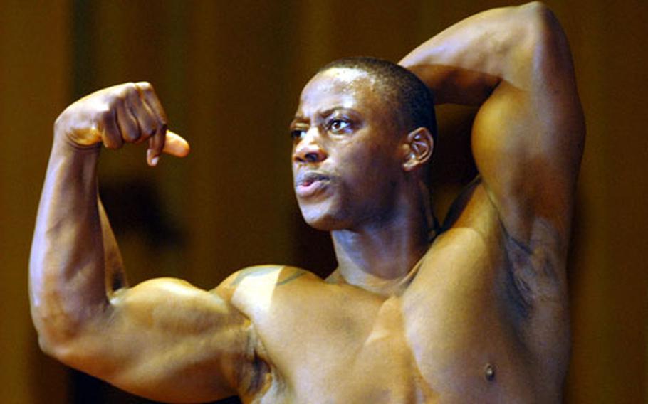 12th Far East Bodybuilding Competition men&#39;s middleweight champion Mau Jackson of Camp Foster, Okinawa.