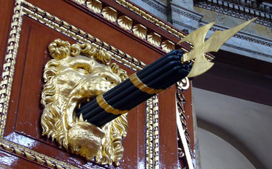 This unique adornment can be seen inside the 17th-century Sheldonian Theatre, one of Oxford's many tourist spots in its city center.
