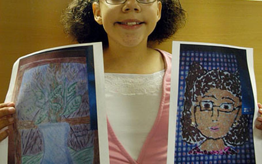 Kara Witcher poses with her artwork.