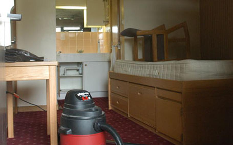 Senior Airman James Gray's dorm room was one of about 11 that was flooded. There was no water pressure and nothing coming out of the taps Wednesday morning, and Gray and a handful of other airmen left their taps on. The pressure came back later in the day and overflowed sinks, flooding rooms and the rooms below in some cases.