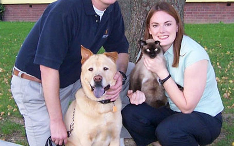 Bascom and Tracy Bradshaw, shown with Izzy and Dingo, are writing a children's book called "Dingo the Dog." The Bradshaws say they hope the book will teach children about pet adoption.