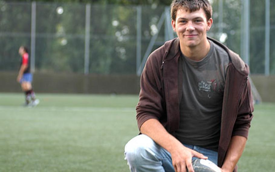 Matthew Edison poses at the Bury St. Edmunds rugby pitch. Edison was recently selected as a member of the United States under-19 national rugby squad.