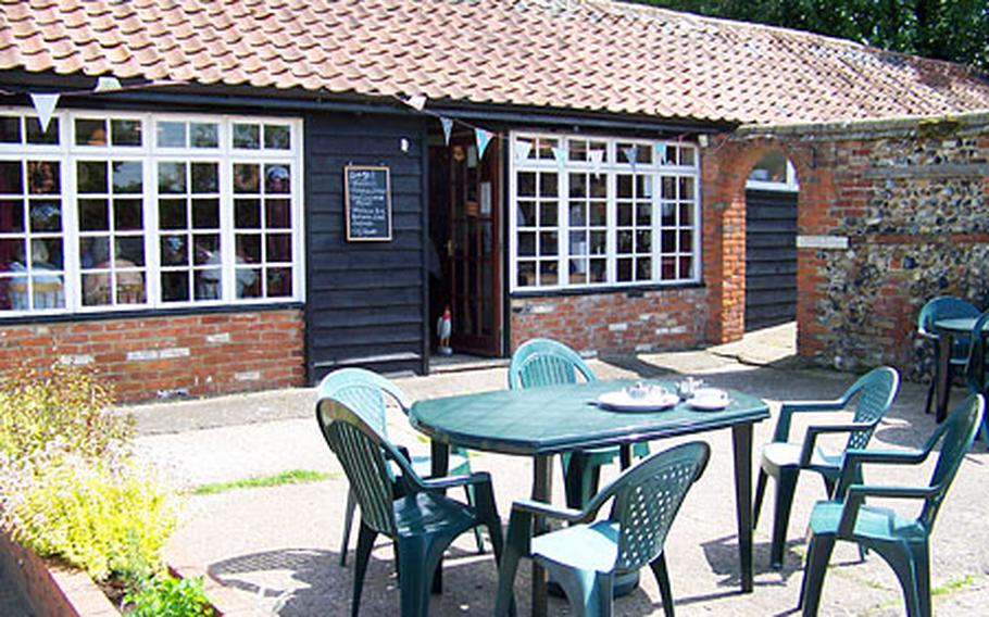 When the weather is fine, the outdoor tables at Lizzy&#39;s Cafe at the Risby Barn Antique Centre offer a relaxing place to enjoy a snack, dessert, coffee or tea. The center is about three miles west of Bury St. Edmunds.