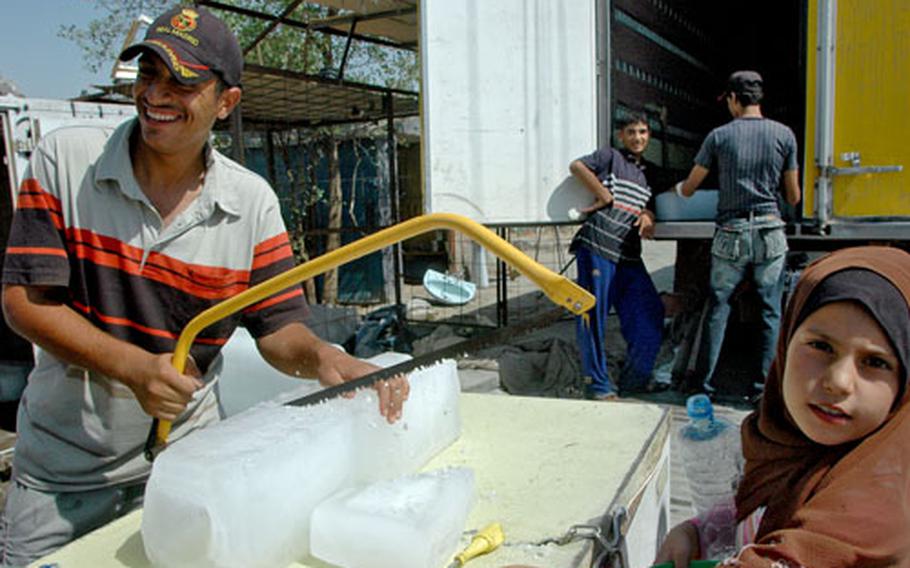 Long hours without electricity have boosted the sales in ice throughout Baghdad, leading vendors to increase the amount of ice made throughout each night. Without electricity, capital citizens can't run their freezers to make ice, and have resorted to buying in bulk on the streets, multiple times a day. Residents too poor to buy ice go without.