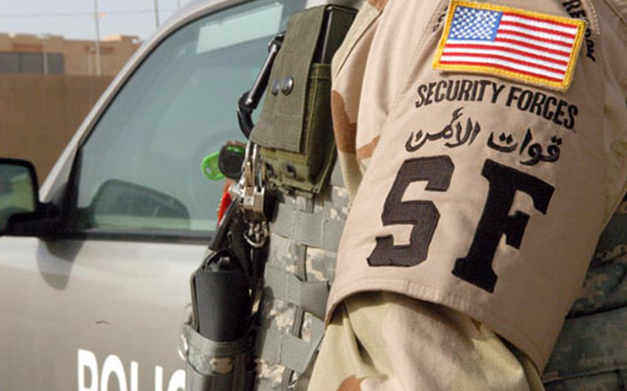 The U.S. Air Force has organized a 45-member International Zone police force. It is pulled from a variety of bases, and officers serve on six-month rotations.