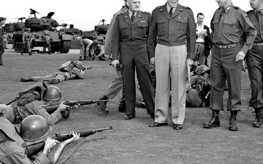 Gen. Dwight D. Eisenhower visits the 2nd Armored Division's Combat Command B at Mainz, Germany, in August, 1951.